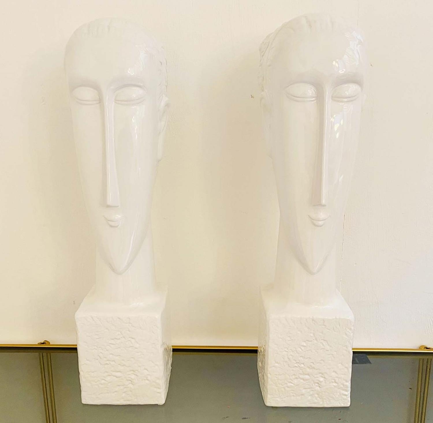 CONTEMPORARY SCHOOL UNTITLED CERAMIC BUSTS, a pair, 60cm x 14cm x 15cm. (2) - Image 2 of 4