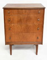 ATTRIBUTED TO HOMEWORTHY CHEST OF DRAWERS, vintage 1970s English, teak with four long drawers and