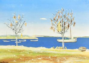 MAX REYNOLDS , 'La Savina, Formentera, Ballearics, Spain', gouache, 47cm x 66cm, signed, frost and