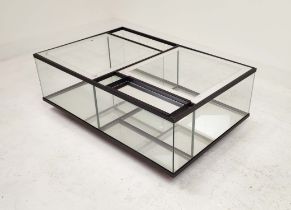 LOW TABLE, glass with mirrored borders and a black metal frame, 68cm D x 107cm L x 40cm H.