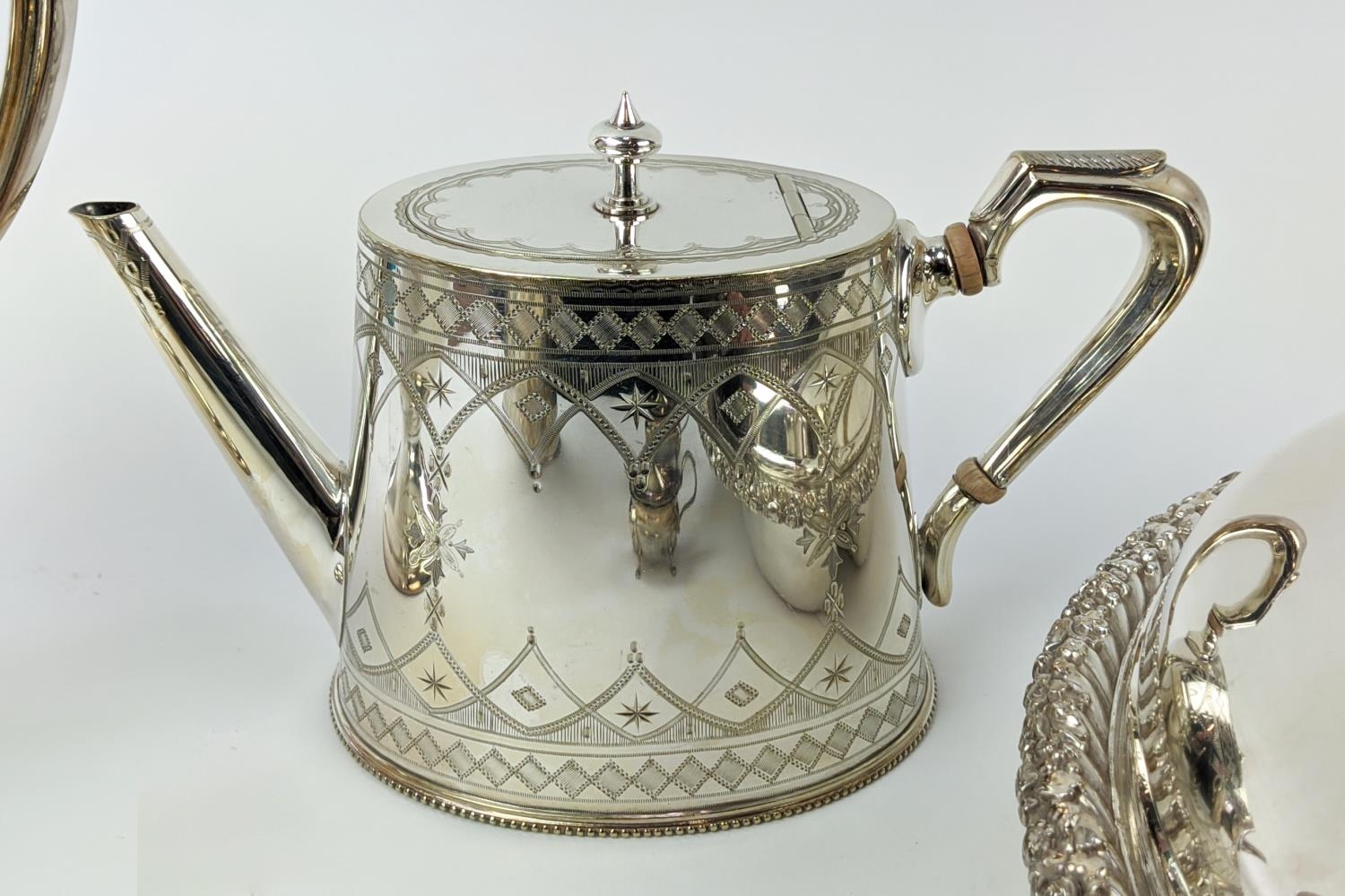 A COLLECTION OF SILVER PLATE, including Victorian tea and coffee service, entree dish, trays, twin - Image 12 of 39