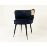 EICHHOLTZ TUB CHAIR, with blue velvet upholstery on tapered supports, 80cm H x 61cm W x 61cm D.