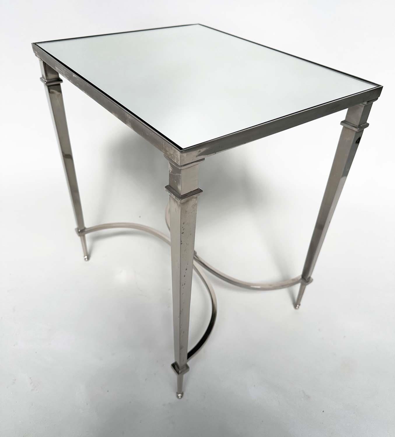 LAMP TABLES, a pair, Regency style rectangular mirror topped with tapering chromium stretchered - Image 7 of 8