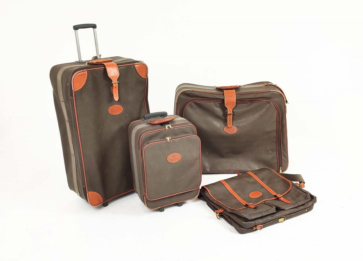 MULBERRY VINTAGE TRAVEL SET, scotchgrain with tan leather trims and handles, two trolleys, one - Image 11 of 11
