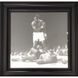 CONTEMPORARY SCHOOL PRINT OF MOHAMMED ALI, in black and white, 66cm H x 66cm W.