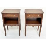 LAMP TABLES, a pair, George III design flame mahogany each with frieze drawer and sabre front