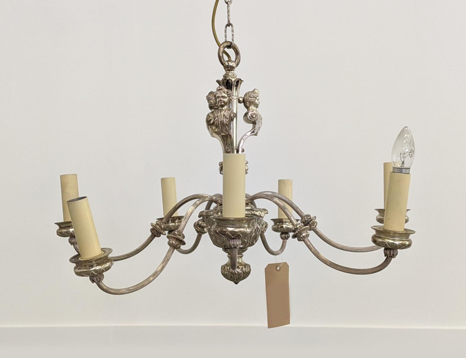 CHANDELIER, early 20th century silver plated, neo-classical style, seven branch with three - Image 6 of 6