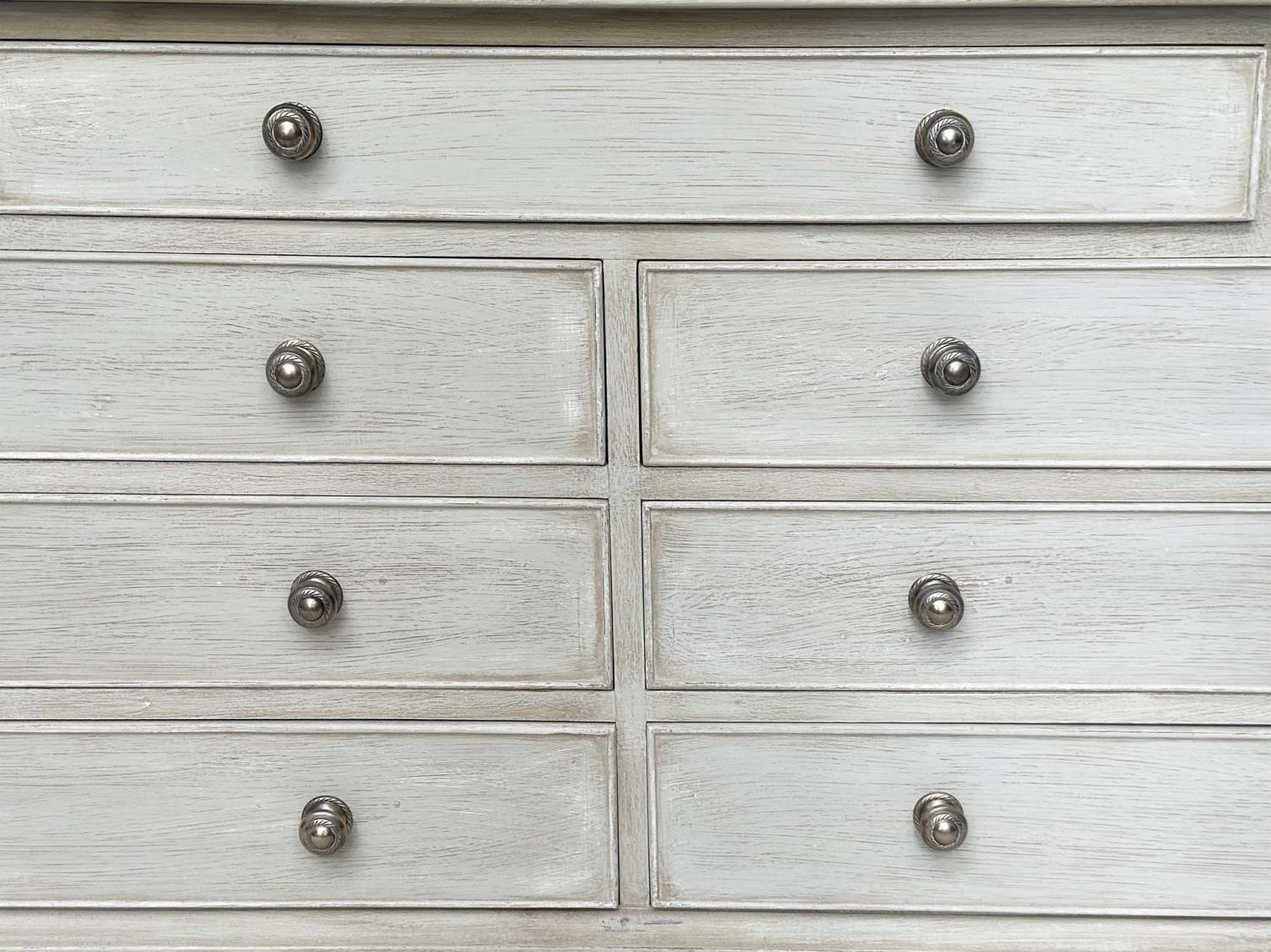LOW CHEST, Georgian style grey painted with nine drawers and bracket supports, 152cm x 43cm x 67cm - Image 3 of 7