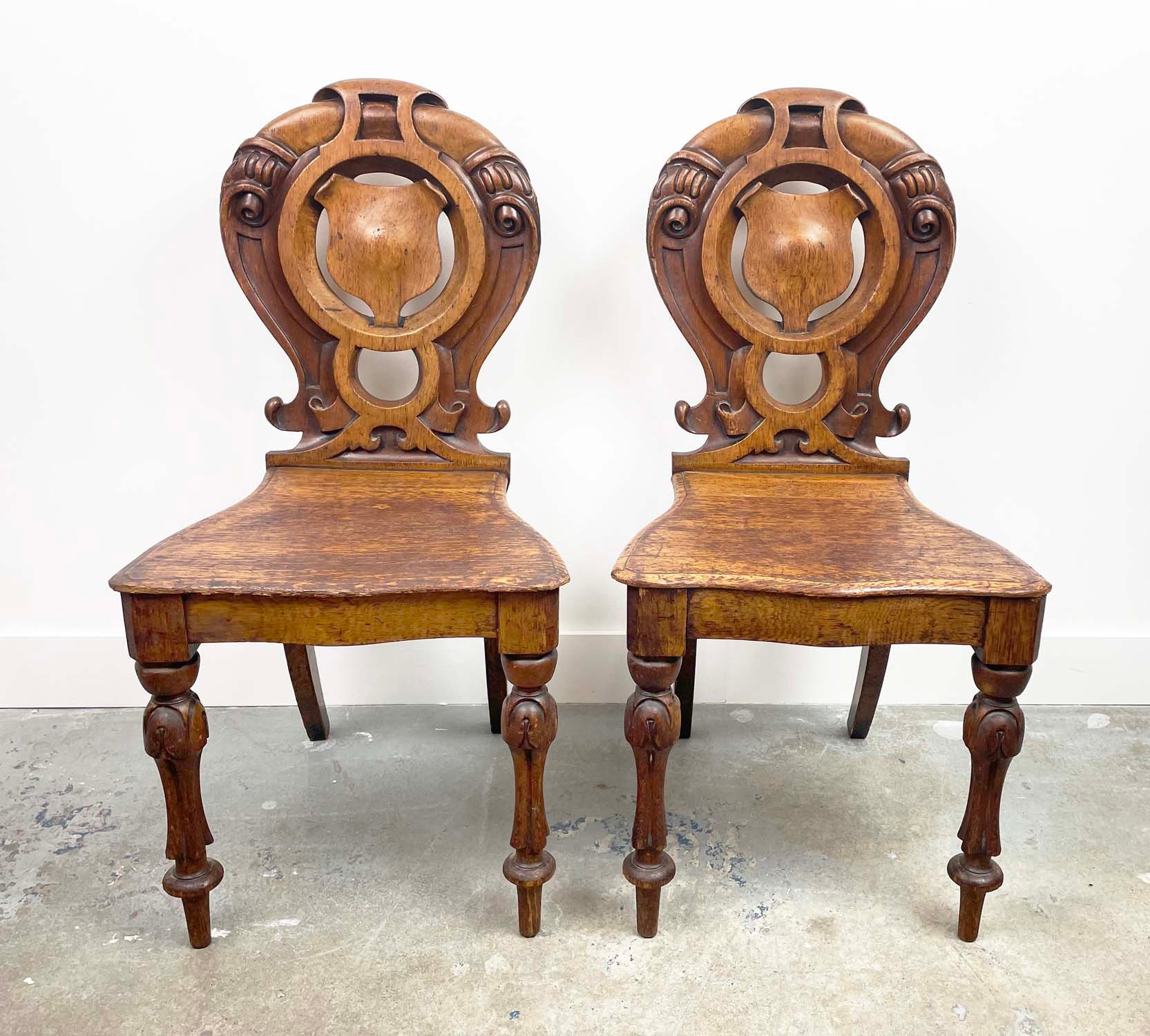 HALL CHAIRS, a pair, Victorian oak, with ornately carved and pierced backs. (2) - Image 2 of 11