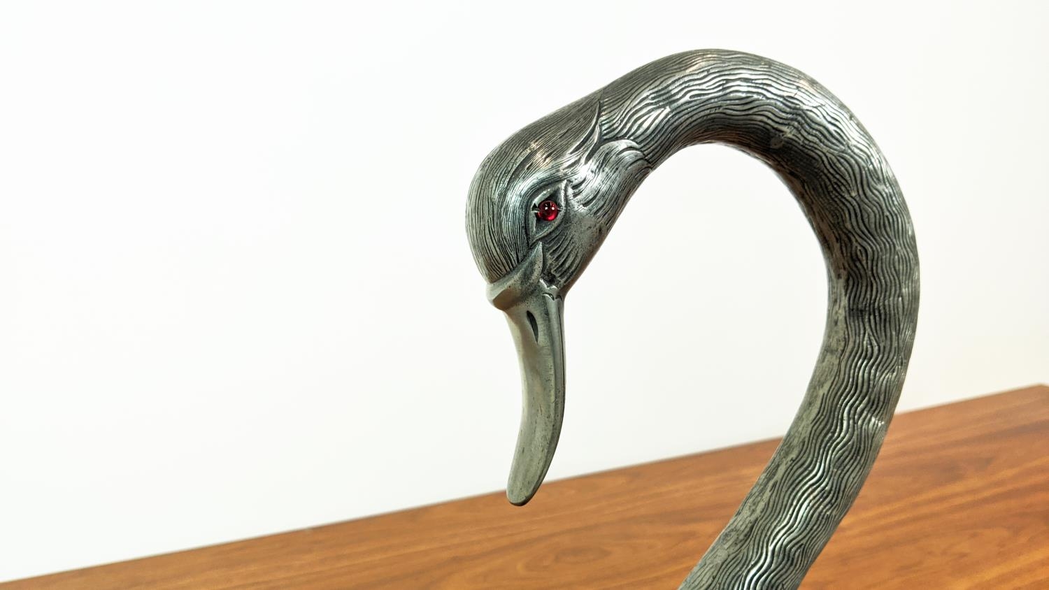 SWAN JARDINERE, French pewter with glass eyes, and liner, 46cm H x 46cm. - Image 3 of 10