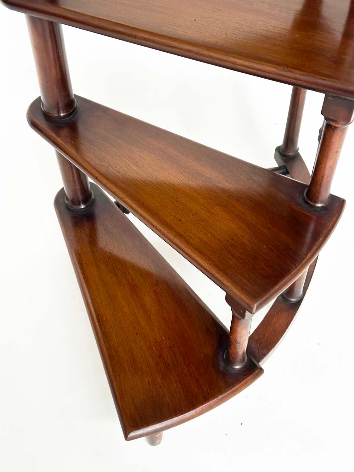 LIBRARY STEPS, a tall set, Georgian style mahogany with four spiral tread steps and brass mounted - Image 2 of 7