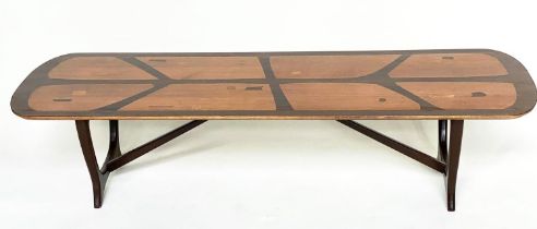 HEALS LONG TOM TABLE, mid 20th century parquetry specimen wood by Everest for Heals, 152cm W x