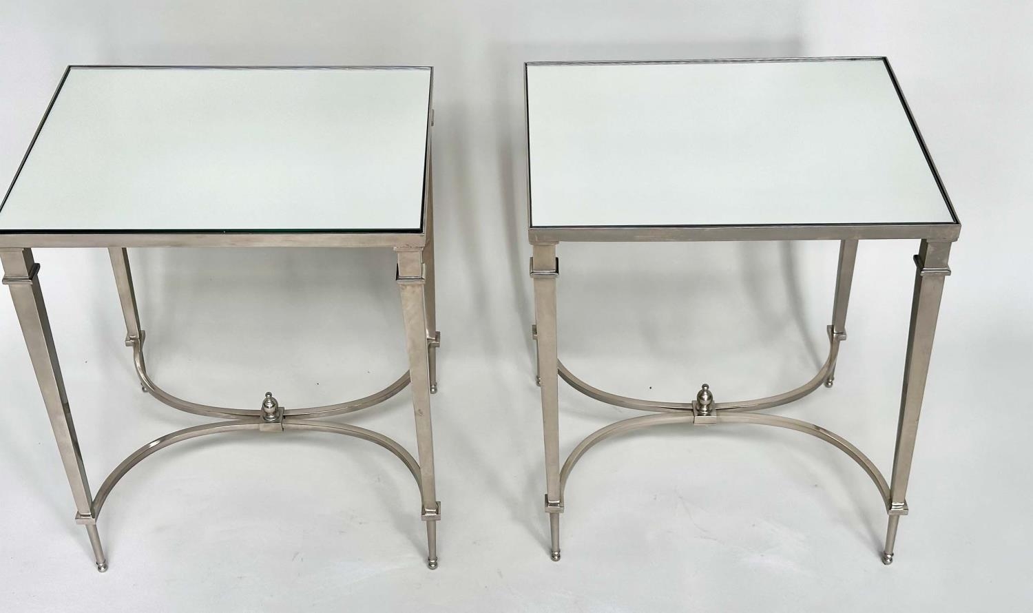 LAMP TABLES, a pair, Regency style rectangular mirror topped with tapering chromium stretchered - Image 5 of 8