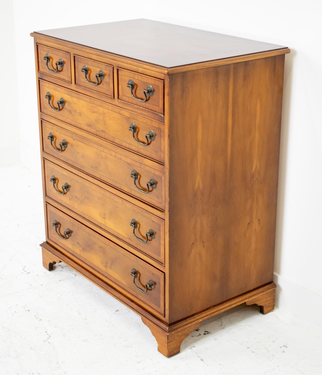 CHEST, Georgian style yewwood with seven drawers and further concealed drawer, 92cm H x 78cm x 48cm. - Image 2 of 5