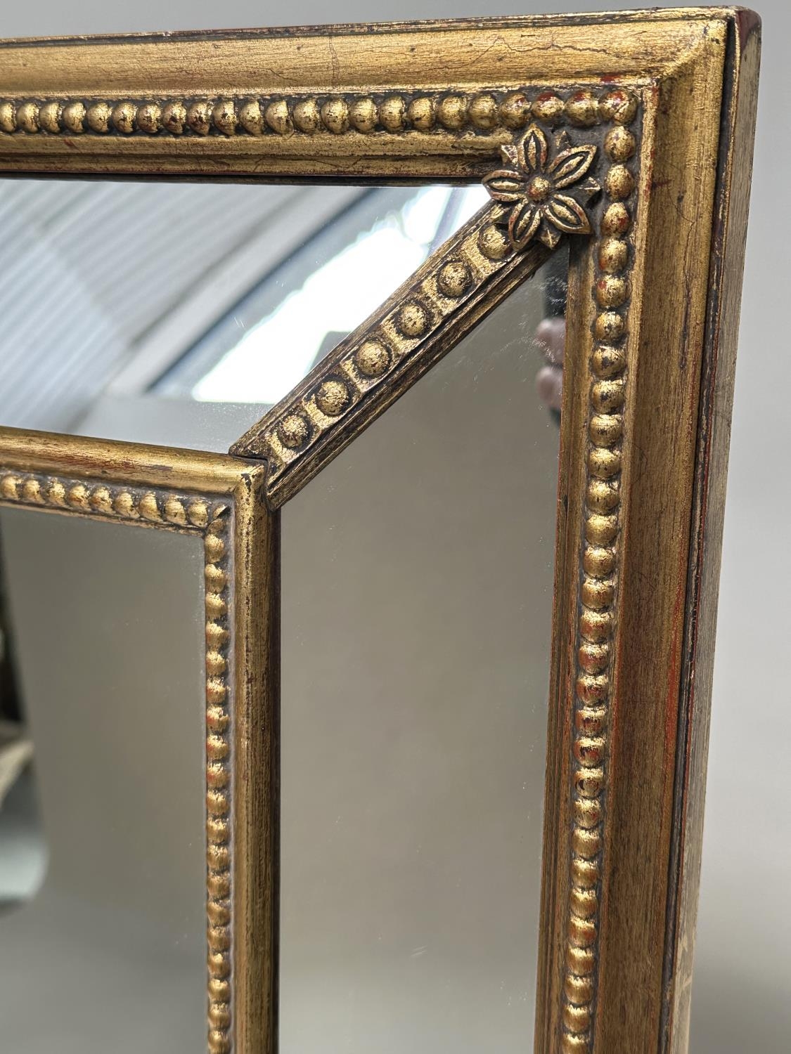 WALL MIRROR, Georgian style giltwood and gesso rectangular with marginal plates and beaded frame, - Image 2 of 5