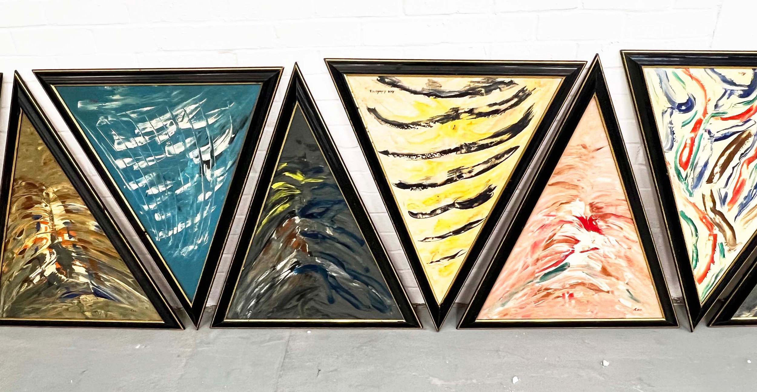 20TH CENTURY BRITISH SCHOOL, 'Abstracts' a set of 15, in ebonised frames, each 88cm x 72cm. (15) - Image 4 of 5