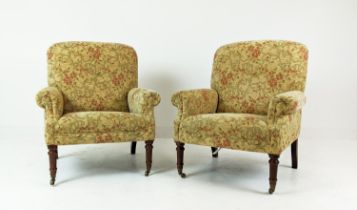 ARMCHAIRS, a pair, in floral gold chenille, 97cm x 82cm W. (2)