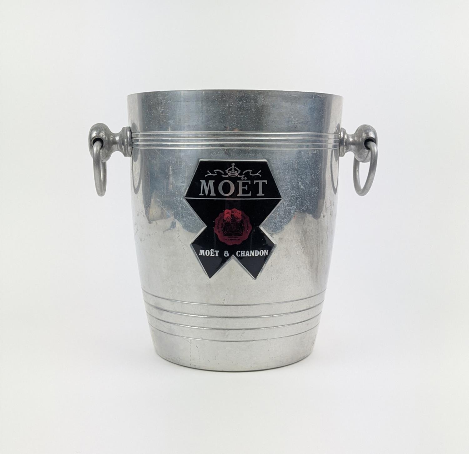 VINTAGE MOET AND CHANDON ALUMINIUM ICE BUCKET, twin handled form, 1980's, 22cm H.