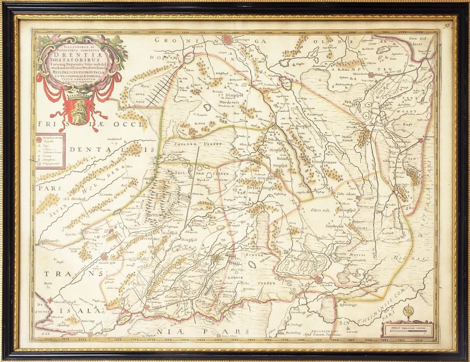 THREE 17TH CENTURY FRAMED MAPS, depicting the Netherlands and surrounding regions, engraved and hand - Image 3 of 5