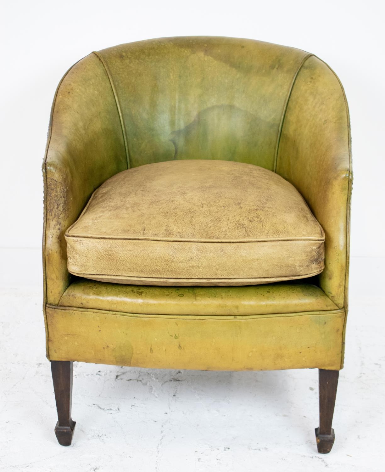 TUB CHAIR, Edwardian in leather with cushion seat, 74cm x 61cm x 65cm. - Image 2 of 4