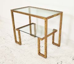 SIDE TABLE, 72cm x 40cm x 61cm, 1970s French style, gilt metal and glass.