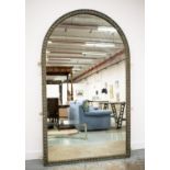 WALL MIRROR, Victorian painted with arched guilloche frame, 217cm H x 129cm.