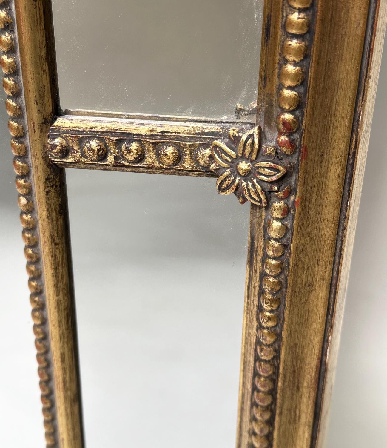 WALL MIRROR, Georgian style giltwood and gesso rectangular with marginal plates and beaded frame, - Image 3 of 5