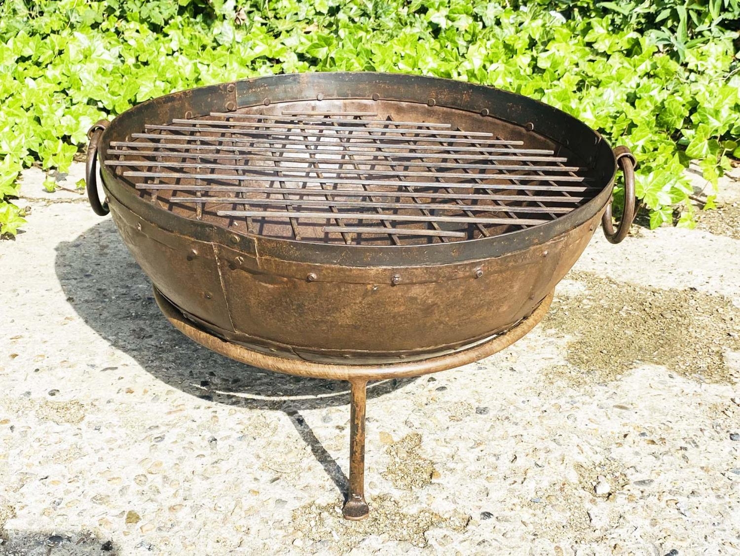 KADAI FIRE BOWL, on stand, 47cm x 64cm x 60cm.