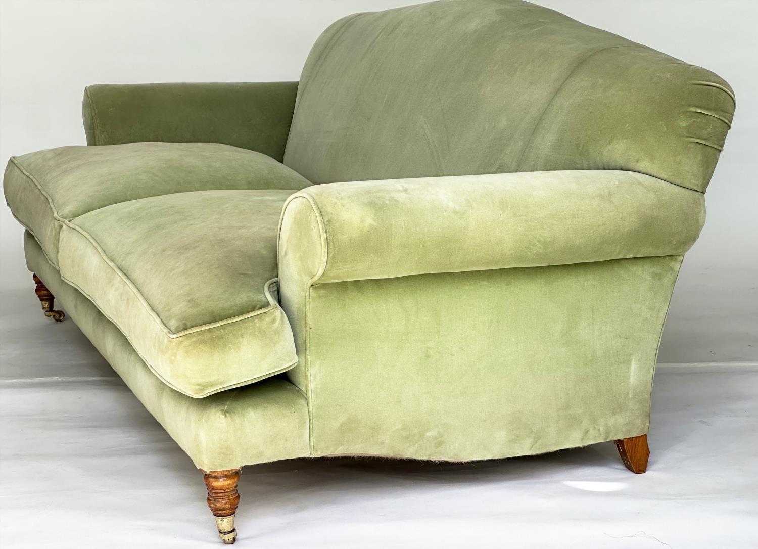 SOFA, Howard style possibly George Smith with green velvet upholstery, feather filled cushions and - Image 2 of 3