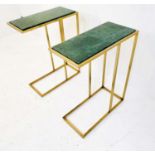 SIDE TABLES, a pair, gilt metal with green marble tops, 60cm H x 46cm x 22cm. (2)