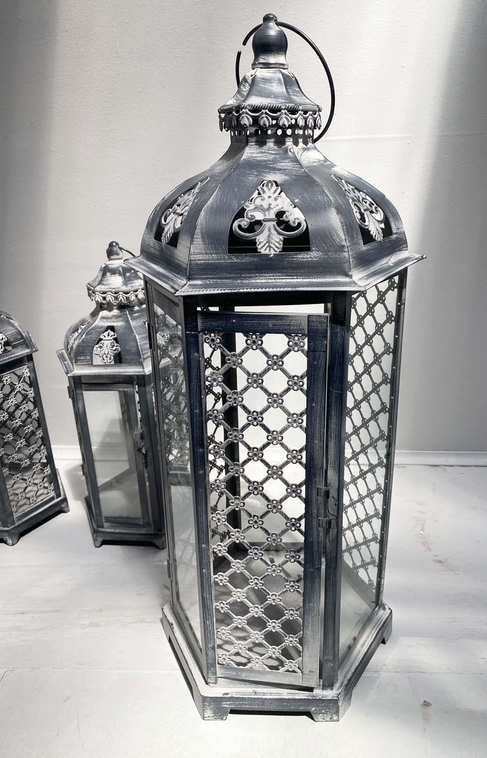 GARDEN LANTERNS, a set of four, in a distressed painted finish, two smaller 42cm H x 20cm W, and two - Image 2 of 4