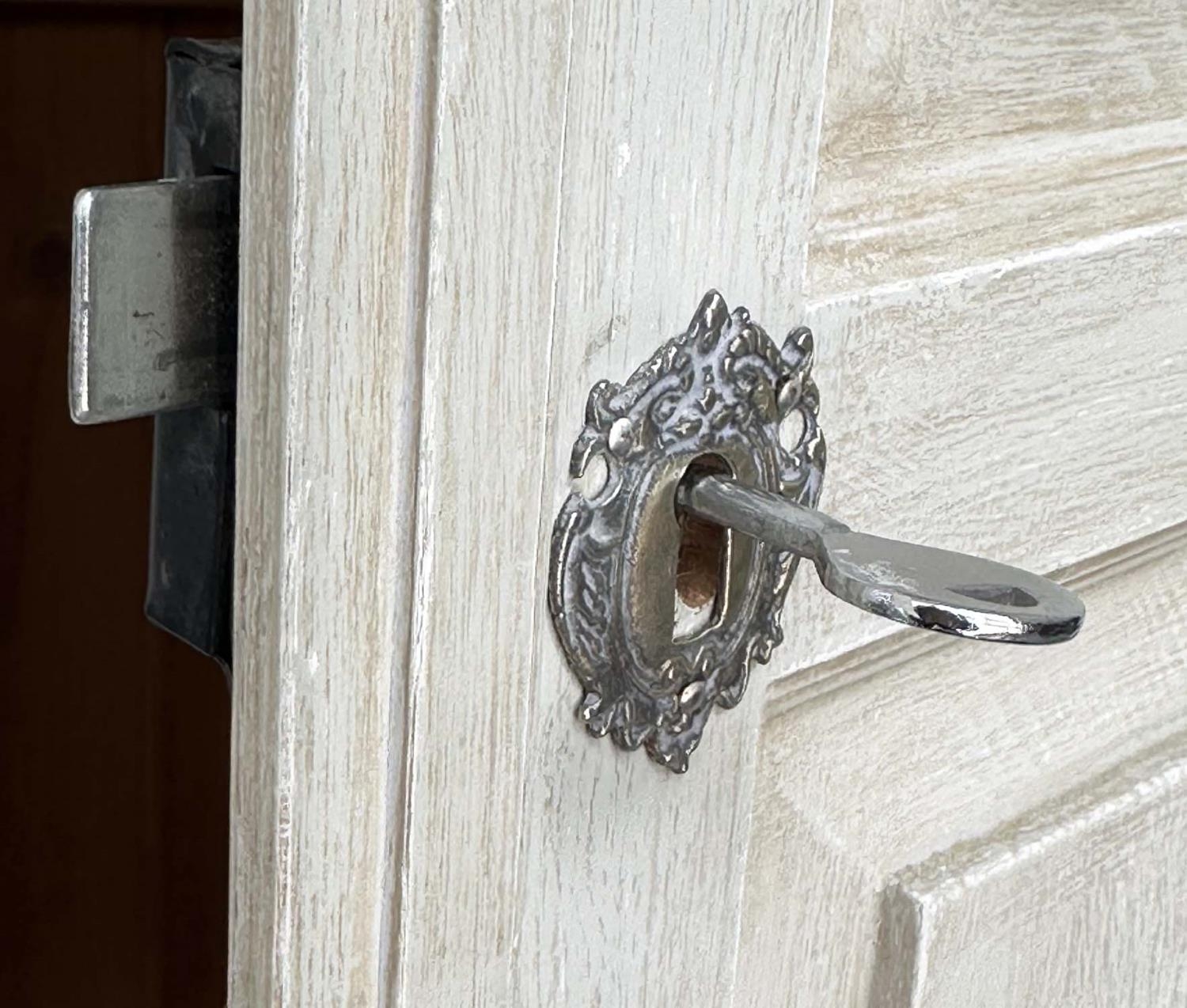 ARMOIRE, French style grey painted with single panelled door enclosing hanging space above a full - Image 4 of 11