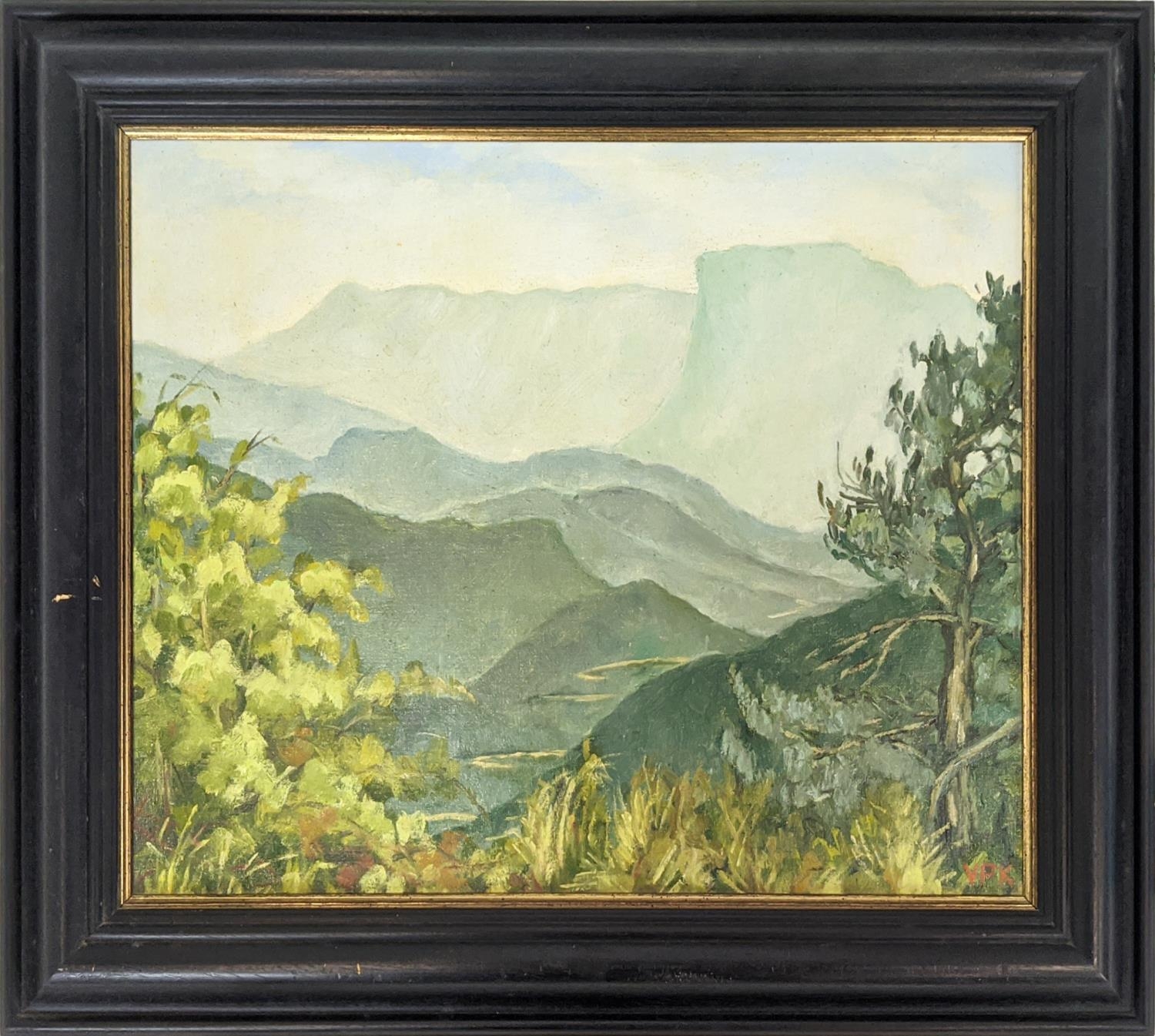 20TH CENTURY SCHOOL, 'Landscape', oil on board, initialled VPK, 38cm x 48cm, framed.