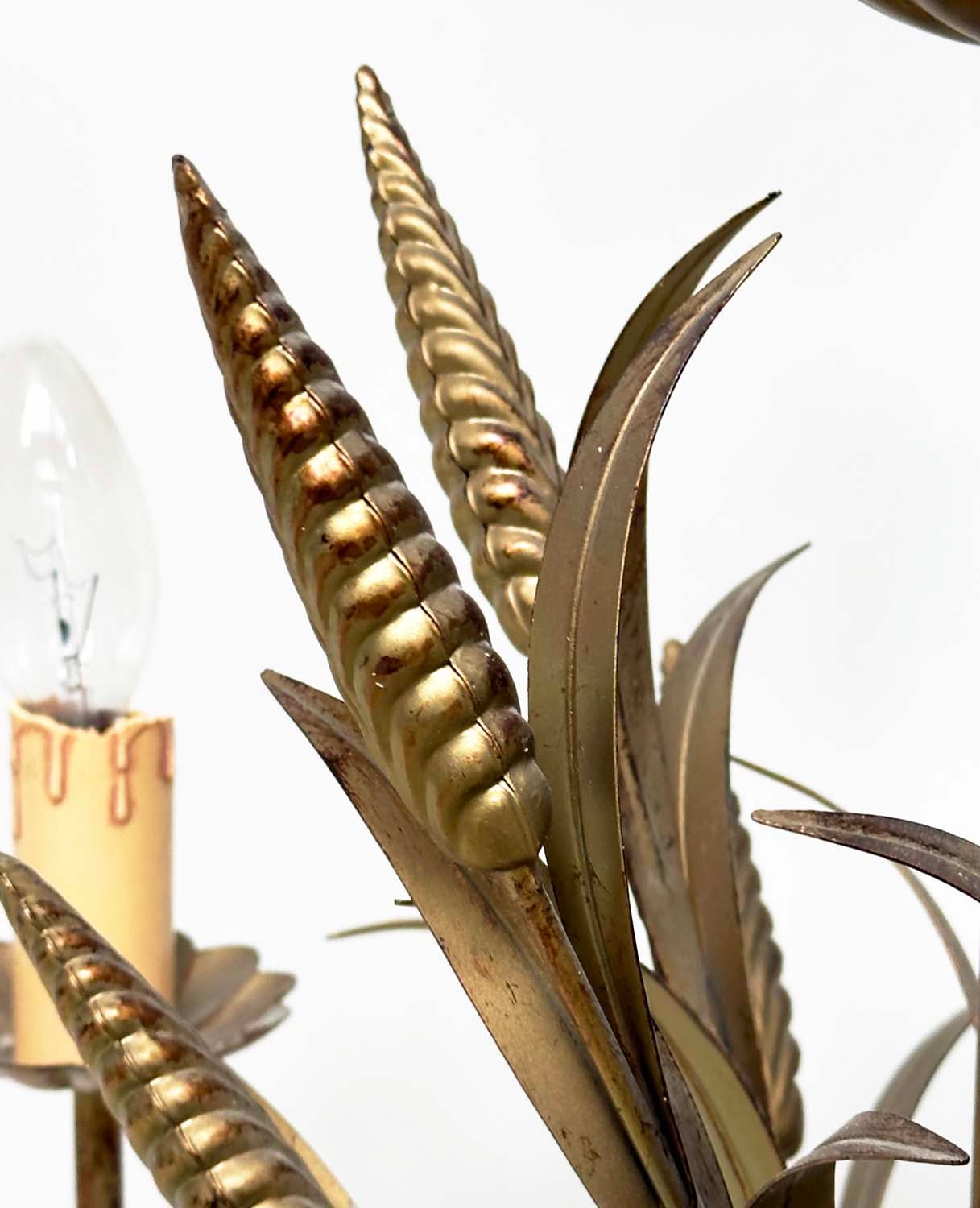 CHANDELIER, mid 20th century five branch gilt metal toleware leaf form with corn ears, 61cm H - Image 4 of 6