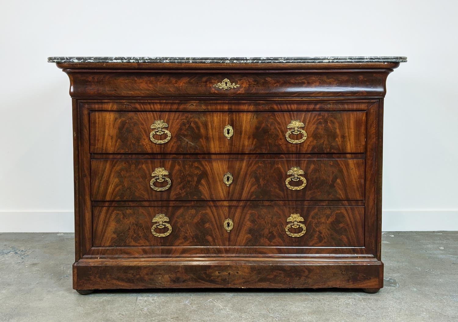 COMMODE, Louis Philippe mahogany with grey marble top above four drawers, 93cm H x 131cm x 63cm. - Image 2 of 11