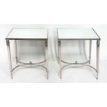 LAMP TABLES, a pair, Regency style rectangular mirror topped with tapering chromium stretchered