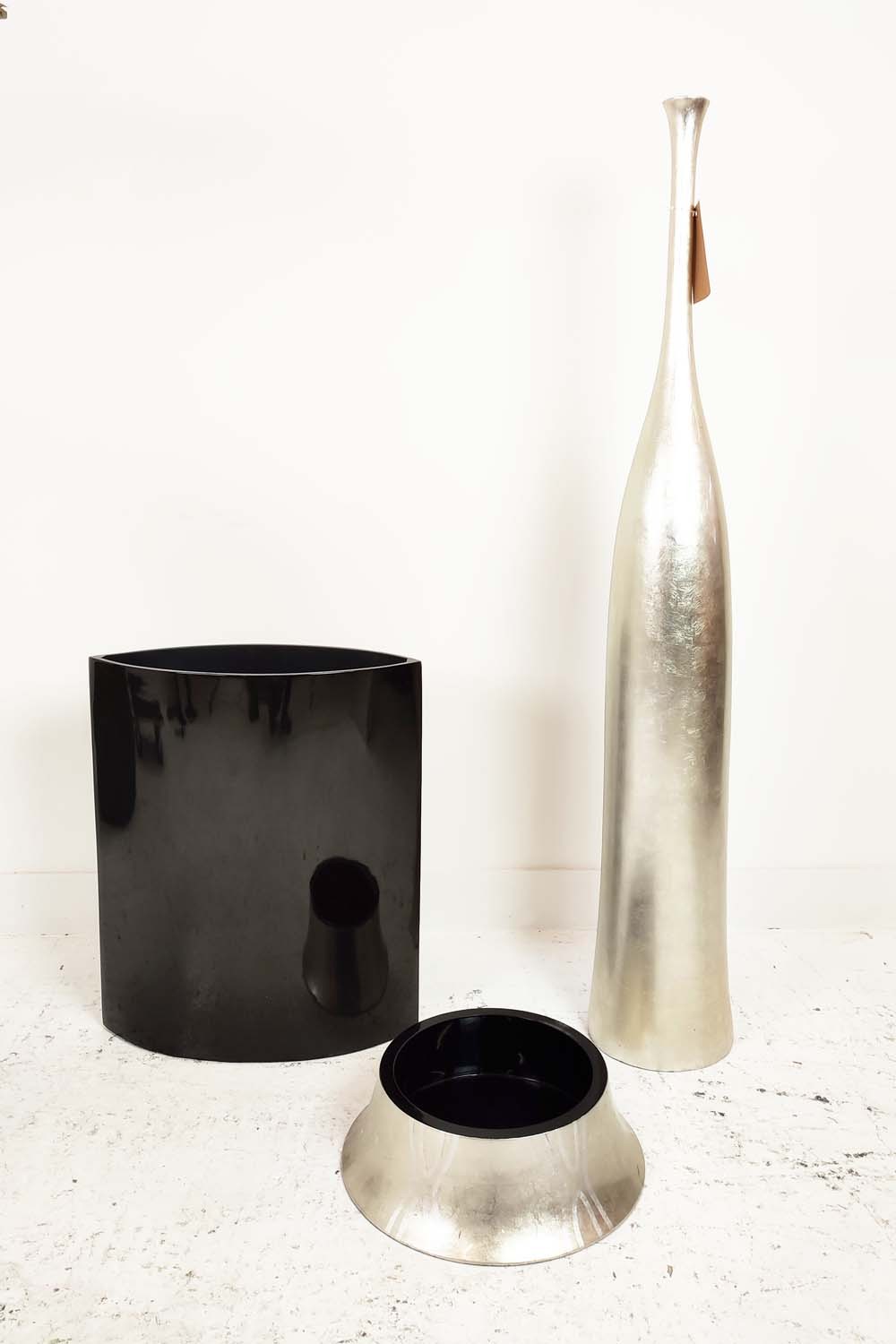 VESSEL COLLECTION, four various, 42cm H at tallest and a potted bird of paradise, 190cm H approx. ( - Image 6 of 9