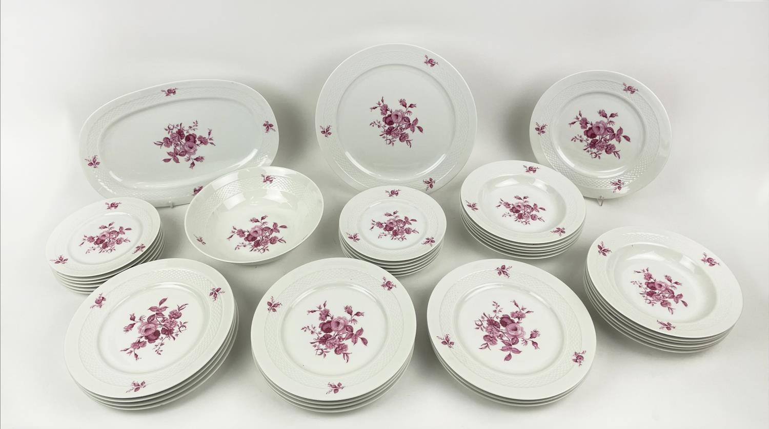 SUPPER SERVICE, European porcelain, Hutschen Reuther with rose pink flowers and sprig sprays, twelve