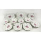 SUPPER SERVICE, European porcelain, Hutschen Reuther with rose pink flowers and sprig sprays, twelve