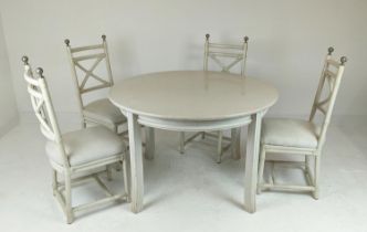 DINING SET, including four chairs, 104cm H and an extendable table, 120cm x 77cm H at largest. (5)