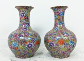 VASES, a pair, floral decorated ceramic, 55cm H x 40cm W. (20
