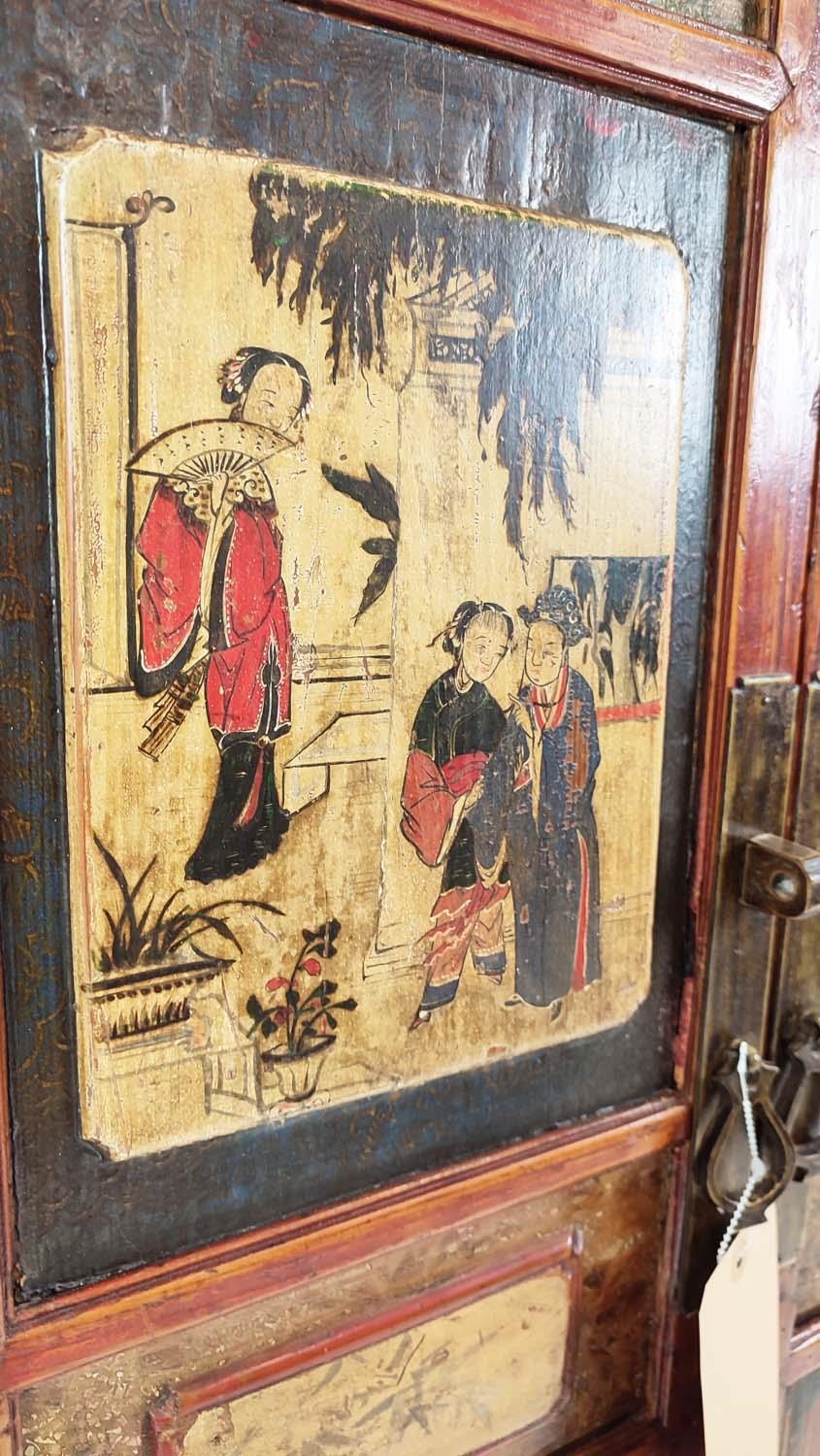 CHINESE WEDDING CABINET, in a decorative red lacquer finish depicting figural scenes and floral - Image 5 of 9