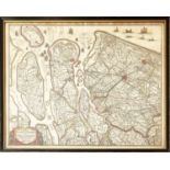 THREE 17TH CENTURY FRAMED MAPS, depicting the Netherlands and surrounding regions, engraved and hand