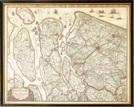 THREE 17TH CENTURY FRAMED MAPS, depicting the Netherlands and surrounding regions, engraved and hand