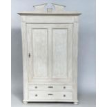 ARMOIRE, 19th century French grey painted with single panelled door enclosing hanging space above