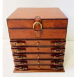 JEWELLERY BOX, tan leathered finish, 31cm x 23cm sq.