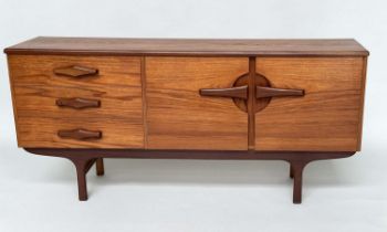 SIDEBOARD, mid 20th century teak with two doors and three drawers, 166cm x 40cm x 75cm H.