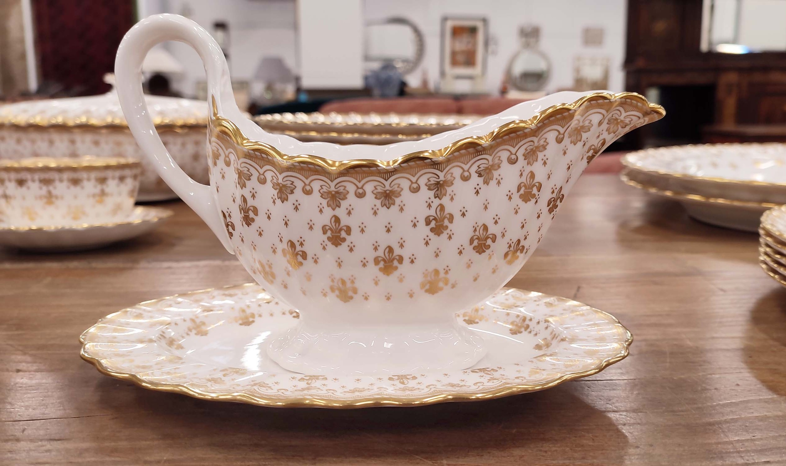 SPODE DINNER SERVICE, Fleur-De-Lys gilt fine bone China, comprising ten dinner plates, ten side - Image 8 of 10