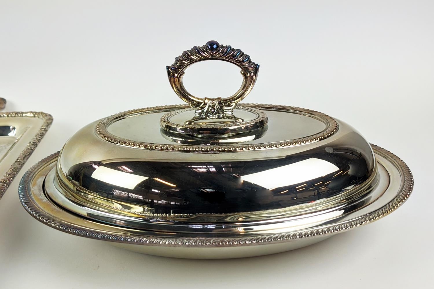 A COLLECTION OF SILVER PLATE, including Victorian tea and coffee service, entree dish, trays, twin - Image 26 of 39