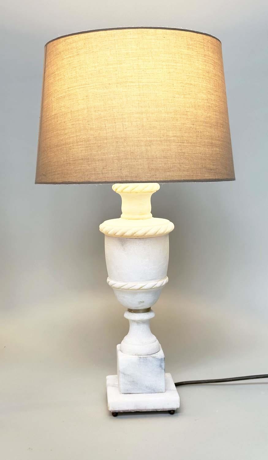 ALBASTER TABLE LAMPS, a pair, urn form on square plinth bases, 54cm H. (2) - Image 7 of 10